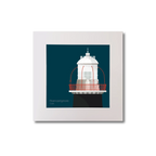 Illustration of Roancarrigmore lighthouse on a midnight blue background, mounted and measuring 20x20cm.