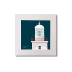 Illustration of Arranmore lighthouse on a midnight blue background, mounted and measuring 20x20cm.