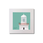 Illustration of Arranmore lighthouse on an ocean green background, mounted and measuring 20x20cm.