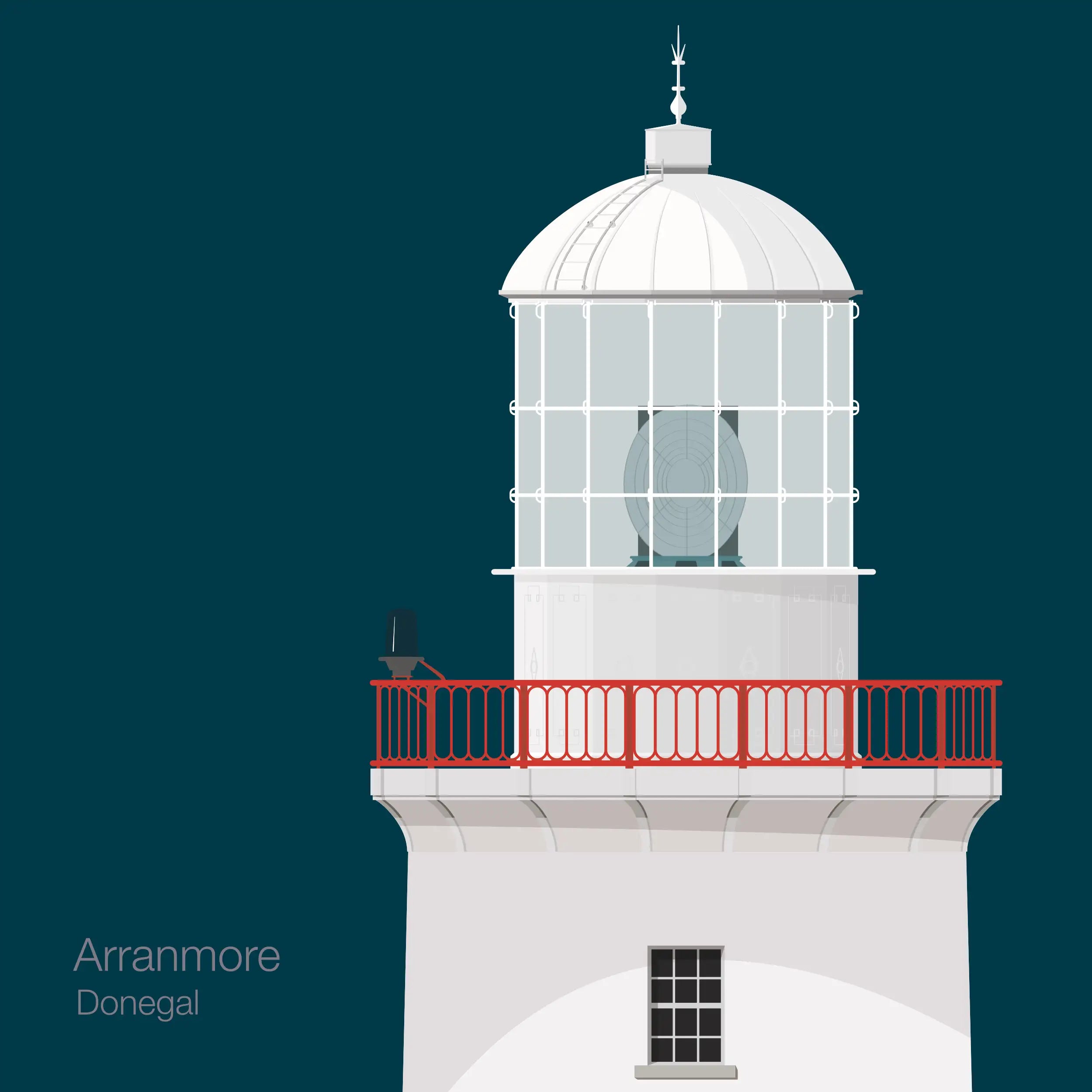 Illustration of Arranmore lighthouse on a midnight blue background
