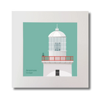 Illustration of Arranmore lighthouse on an ocean green background, mounted and measuring 30x30cm.