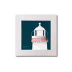 Illustration of Broadhaven lighthouse on a midnight blue background, mounted and measuring 20x20cm.