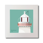 Illustration of Broadhaven lighthouse on an ocean green background, mounted and measuring 30x30cm.
