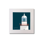 Illustration of Inistearaght lighthouse on a midnight blue background, mounted and measuring 20x20cm.