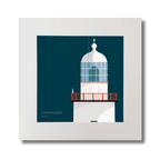 Illustration of Inistearaght lighthouse on a midnight blue background, mounted and measuring 30x30cm.