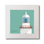 Illustration of Inistearaght lighthouse on an ocean green background, mounted and measuring 30x30cm.