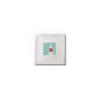 Illustration of Kish lighthouse on an ocean green background,  in a white square frame measuring 10x10cm.