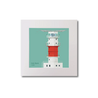 Illustration of Kish lighthouse on an ocean green background, mounted and measuring 20x20cm.