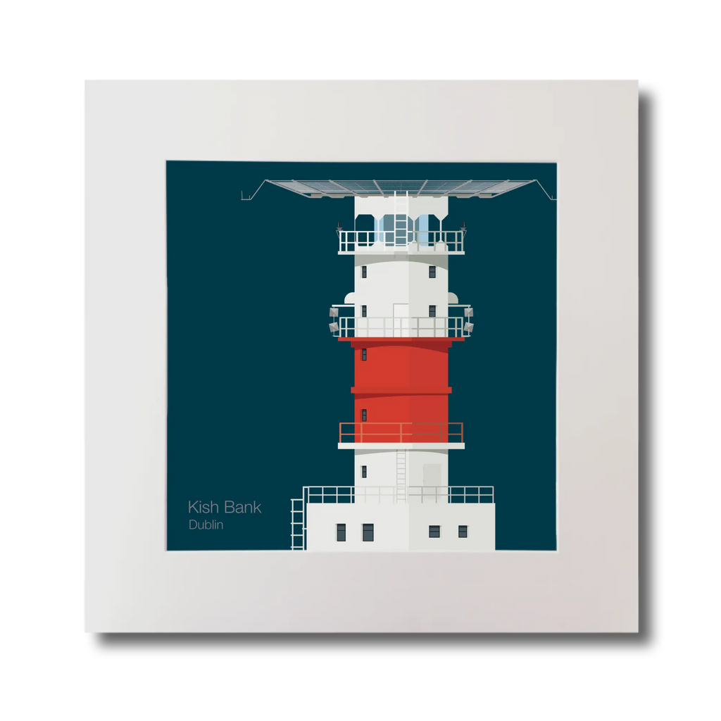 Illustration of Kish lighthouse on a midnight blue background, mounted and measuring 30x30cm.