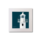 Illustration of Inishtrahull lighthouse on a midnight blue background, mounted and measuring 20x20cm.