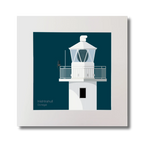 Illustration of Inishtrahull lighthouse on a midnight blue background, mounted and measuring 30x30cm.