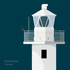 Illustration of Inishtrahull lighthouse on a midnight blue background