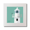 Illustration of Inishtrahull lighthouse on an ocean green background, mounted and measuring 30x30cm.
