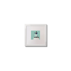 Illustration of Metal Man lighthouse on an ocean green background,  in a white square frame measuring 10x10cm.
