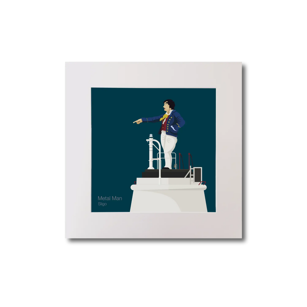 Illustration of Metal Man lighthouse on a midnight blue background, mounted and measuring 20x20cm.