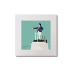 Illustration of Metal Man lighthouse on an ocean green background, mounted and measuring 20x20cm.