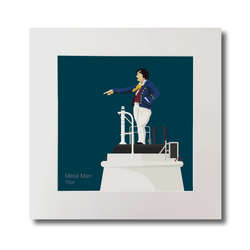 Illustration of Metal Man lighthouse on a midnight blue background, mounted and measuring 30x30cm.