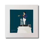 Illustration of Metal Man lighthouse on a midnight blue background, mounted and measuring 30x30cm.