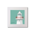 Illustration of Donaghadee lighthouse on an ocean green background, mounted and measuring 20x20cm.
