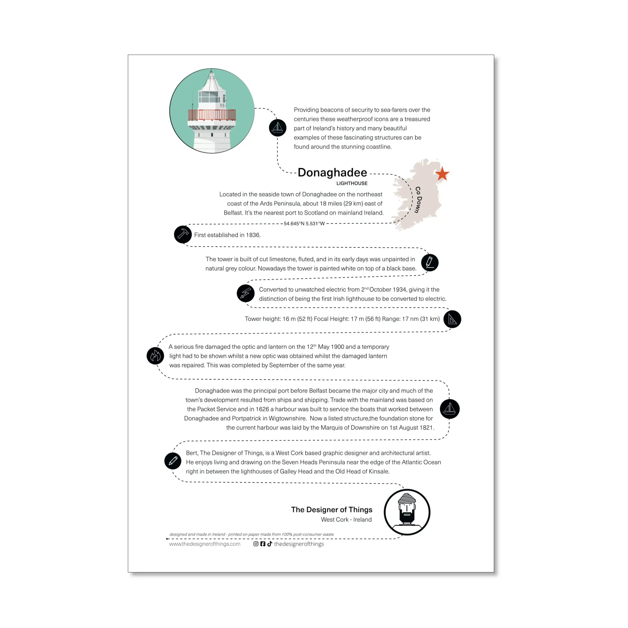 Donaghadee lighthouse, County Down, Ireland info sheet