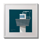 Illustration of Ferris Point lighthouse on a midnight blue background,  in a white square frame measuring 30x30cm.