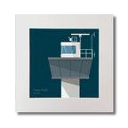 Illustration of Ferris Point lighthouse on a midnight blue background, mounted and measuring 30x30cm.