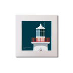 Illustration of Scattery Island lighthouse on a midnight blue background, mounted and measuring 20x20cm.