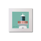 Illustration of Scattery_Island lighthouse on an ocean green background, mounted and measuring 20x20cm.