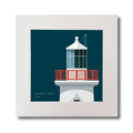 Illustration of Scattery Island lighthouse on a midnight blue background, mounted and measuring 30x30cm.