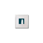 Contemporary wall art of Barrack Point lighthouse on a midnight blue background,  in a white square frame measuring 10x10cm.