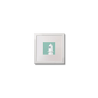 Illustration of Barrack Point lighthouse on an ocean green background,  in a white square frame measuring 10x10cm.