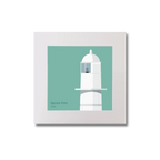 Illustration of Barrack_Point lighthouse on an ocean green background, mounted and measuring 20x20cm.