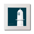 Illustration of Barrack Point lighthouse on a midnight blue background, mounted and measuring 30x30cm.