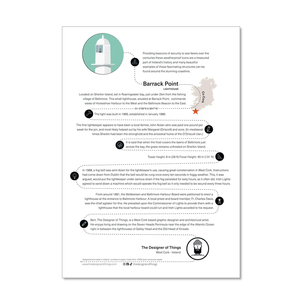 Barrack Point lighthouse, County Cork, Ireland info sheet