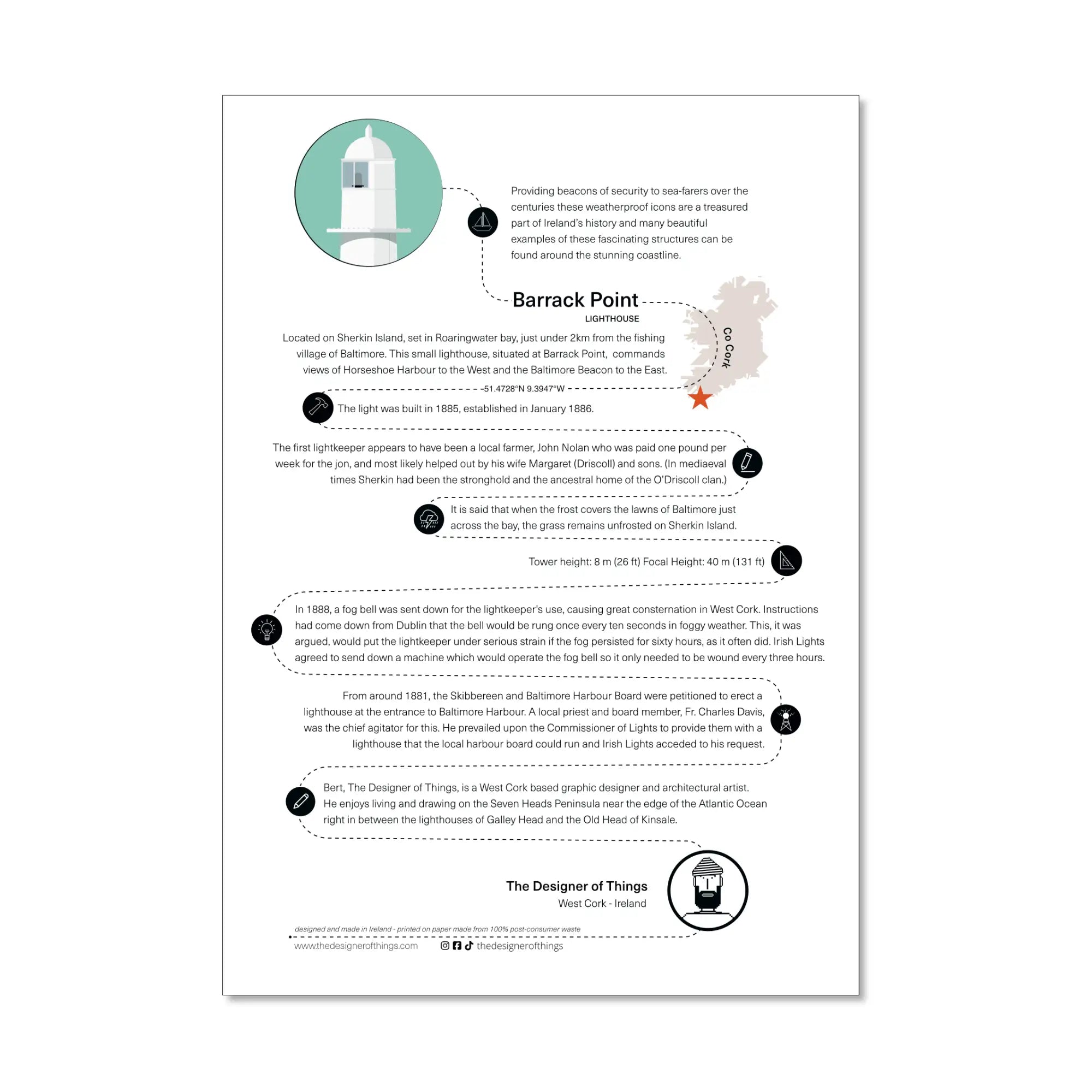 Barrack Point lighthouse, County Cork, Ireland info sheet