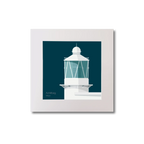 Illustration of Achillbeg lighthouse on a midnight blue background, mounted and measuring 20x20cm.