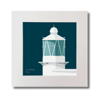 Illustration of Achillbeg lighthouse on a midnight blue background, mounted and measuring 30x30cm.