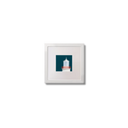 Contemporary wall art of Straw Island lighthouse on a midnight blue background,  in a white square frame measuring 10x10cm.