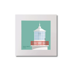 Illustration of Straw Island lighthouse on an ocean green background, mounted and measuring 20x20cm.