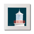 Illustration of Straw Island lighthouse on a midnight blue background, mounted and measuring 30x30cm.