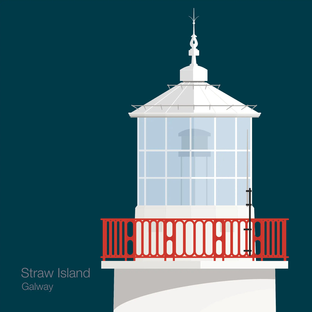 Illustration of Straw Island lighthouse on a midnight blue background