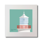 Illustration of Straw Island lighthouse on an ocean green background, mounted and measuring 30x30cm.