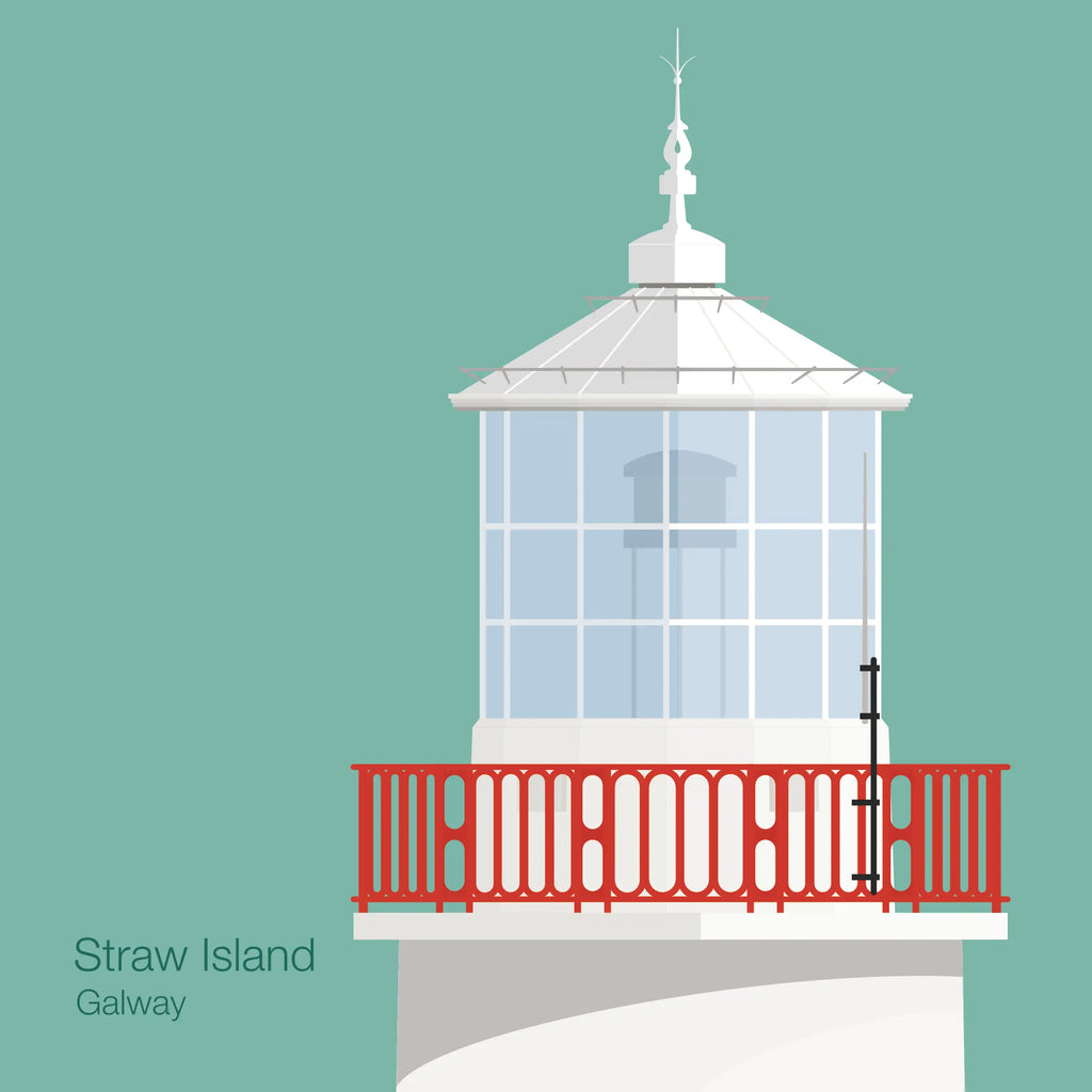 Illustration of Straw Island lighthouse on an ocean green background