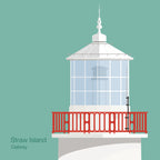 Illustration of Straw Island lighthouse on an ocean green background