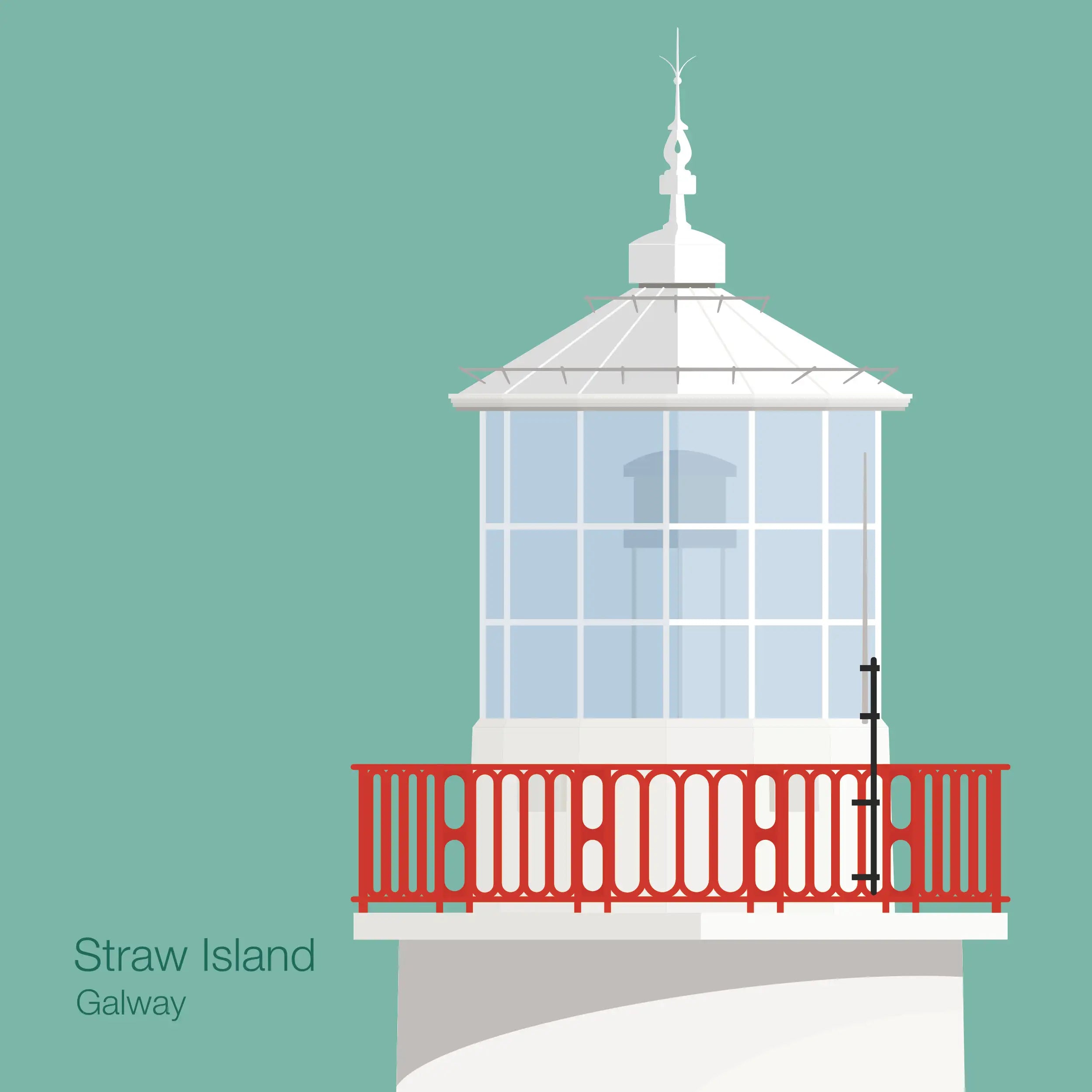 Illustration of Straw Island lighthouse on an ocean green background