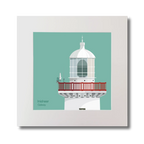 Illustration of Inisheer lighthouse on an ocean green background, mounted and measuring 30x30cm.