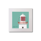 Illustration Rathlin O'Birne lighthouse on an ocean green background, mounted and measuring 20x20cm.