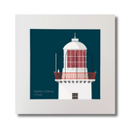 Illustration Rathlin O'Birne lighthouse on a midnight blue background, mounted and measuring 30x30cm.