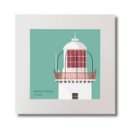Illustration Rathlin O'Birne lighthouse on an ocean green background, mounted and measuring 30x30cm.