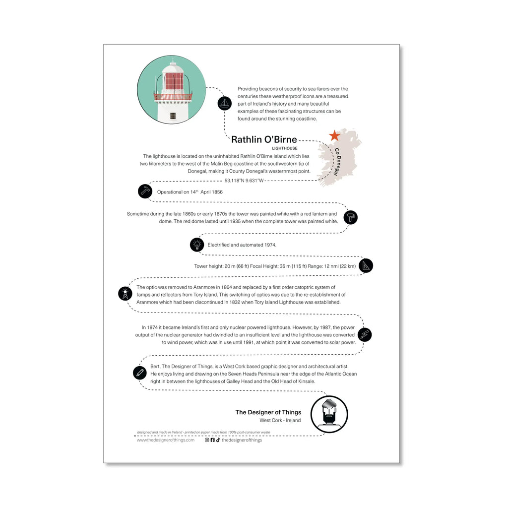 Rathlin O’Birne lighthouse, County Donegal, Ireland info sheet